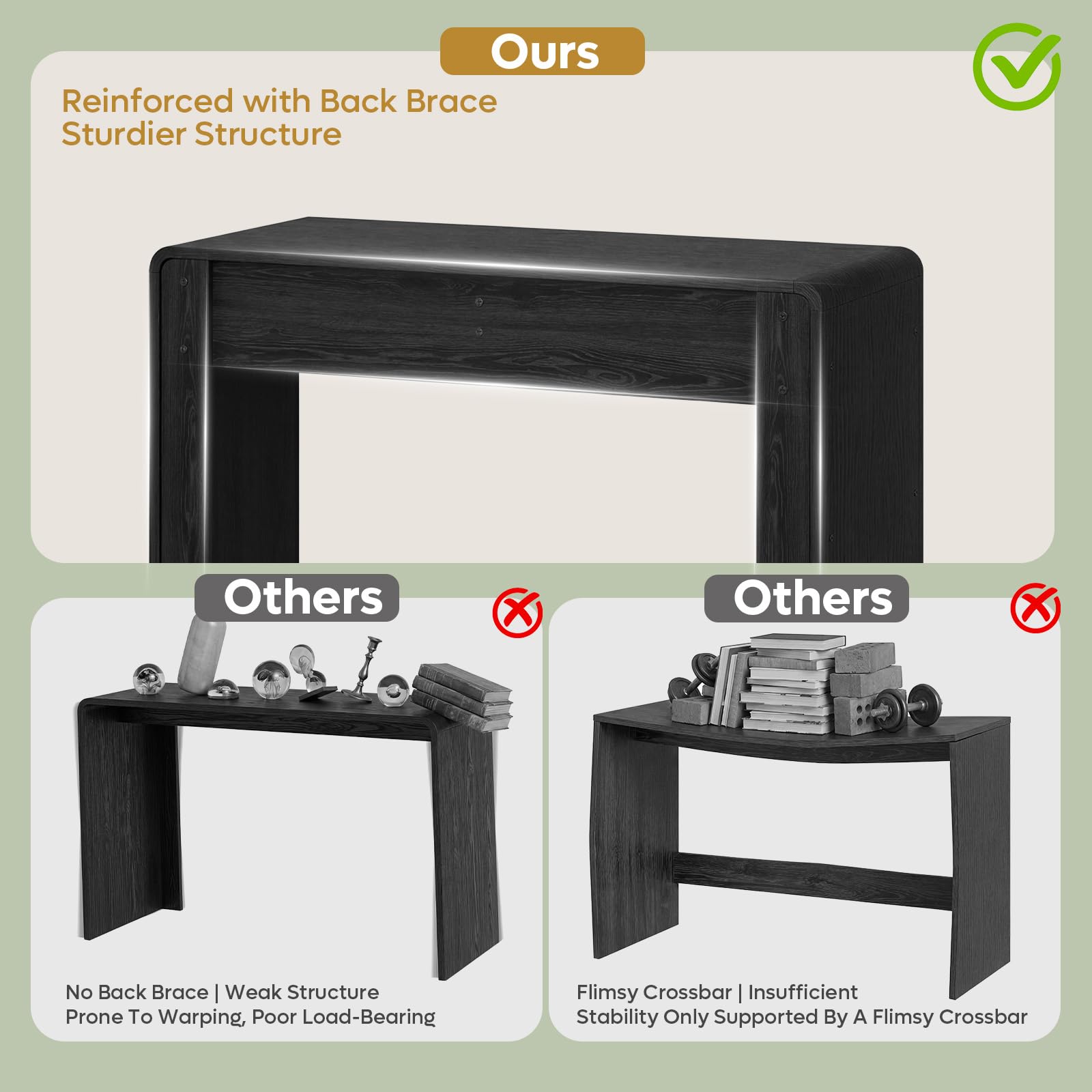 Bestier Computer Desk with 2 Drawers, 47 Inch Wood Home Office Desk, Small Writing Table with Curved Handles & Waterfall Rounded Edges, Cute Modern Desks for Bedroom Study Living Room, Black