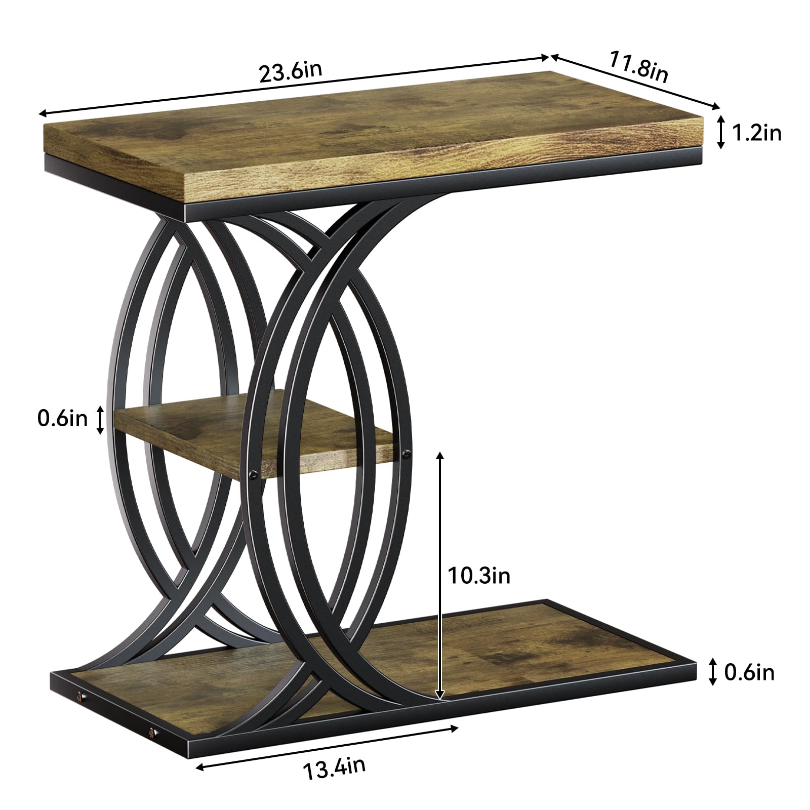 C-Shaped 3-Tier End Table with Metal Frame