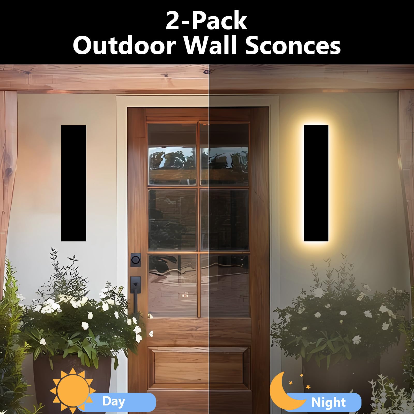 Outdoor LED Wall Sconce – 59" Dimmable, IP65, 2-Pack