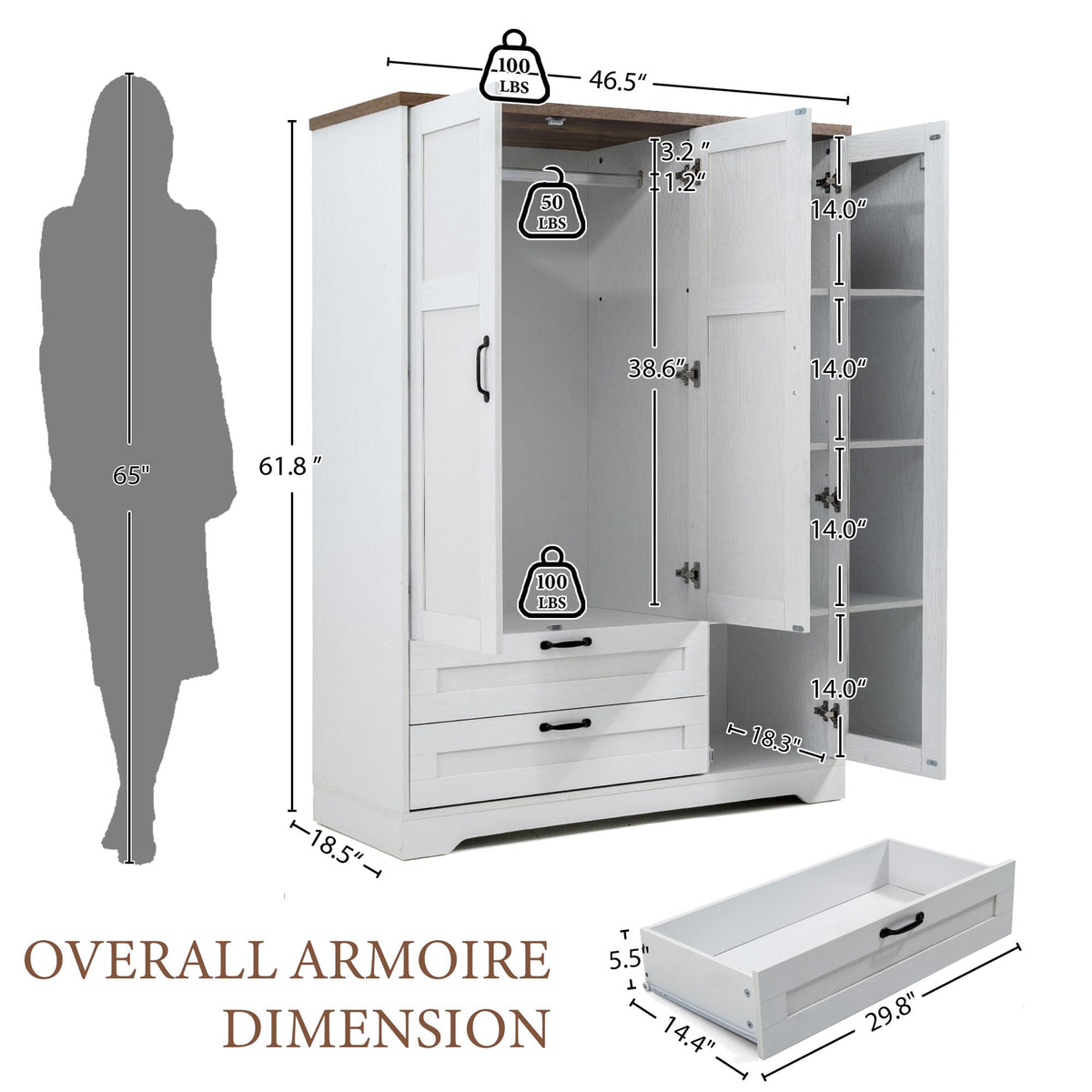 White 3-Door Wardrobe with Mirror