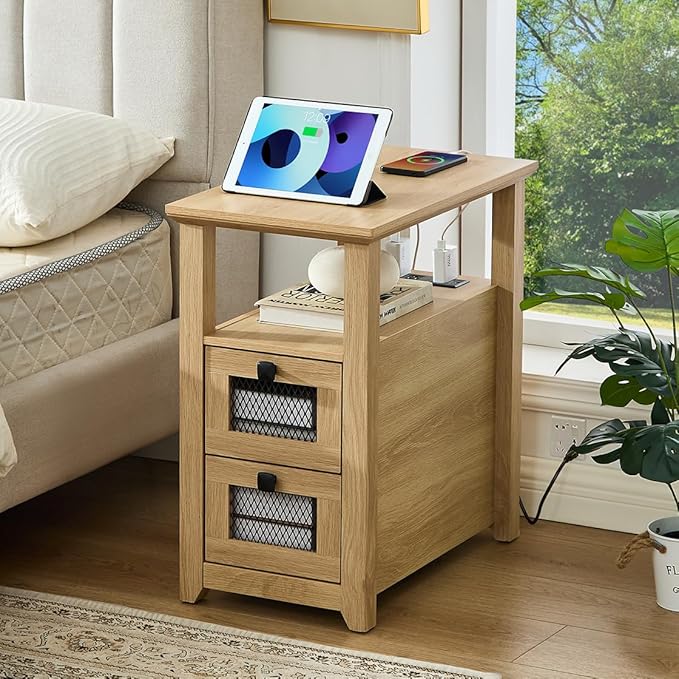 XXL End Table with Charging Station & 2 Drawers