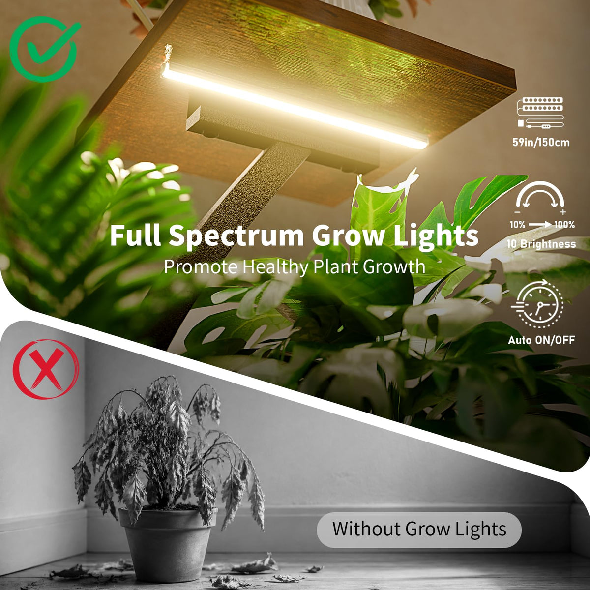 BACEKOLL Plant Stand with Grow Lights 6 Tier 55" S-Shaped Plant Shelf Black