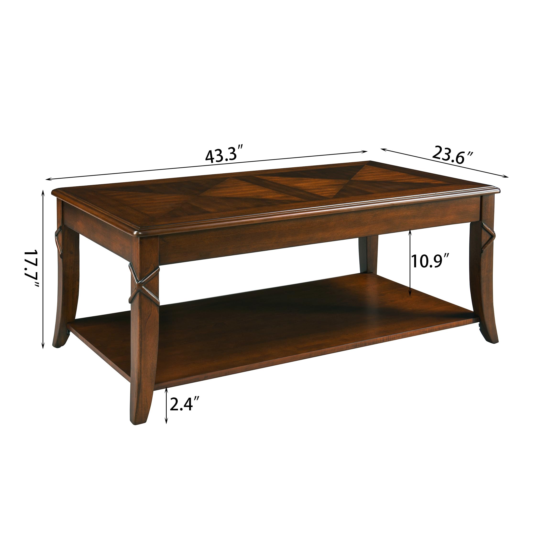 Living Room Tables Set of 3- One Coffee Table and Two End Table with Carved Tabletop and Leg, Mid-Century Sofa Beside Table and Center Table with Carved Legs, Easy Assembly, Cherry Brown KFZ-CJZ-DR200