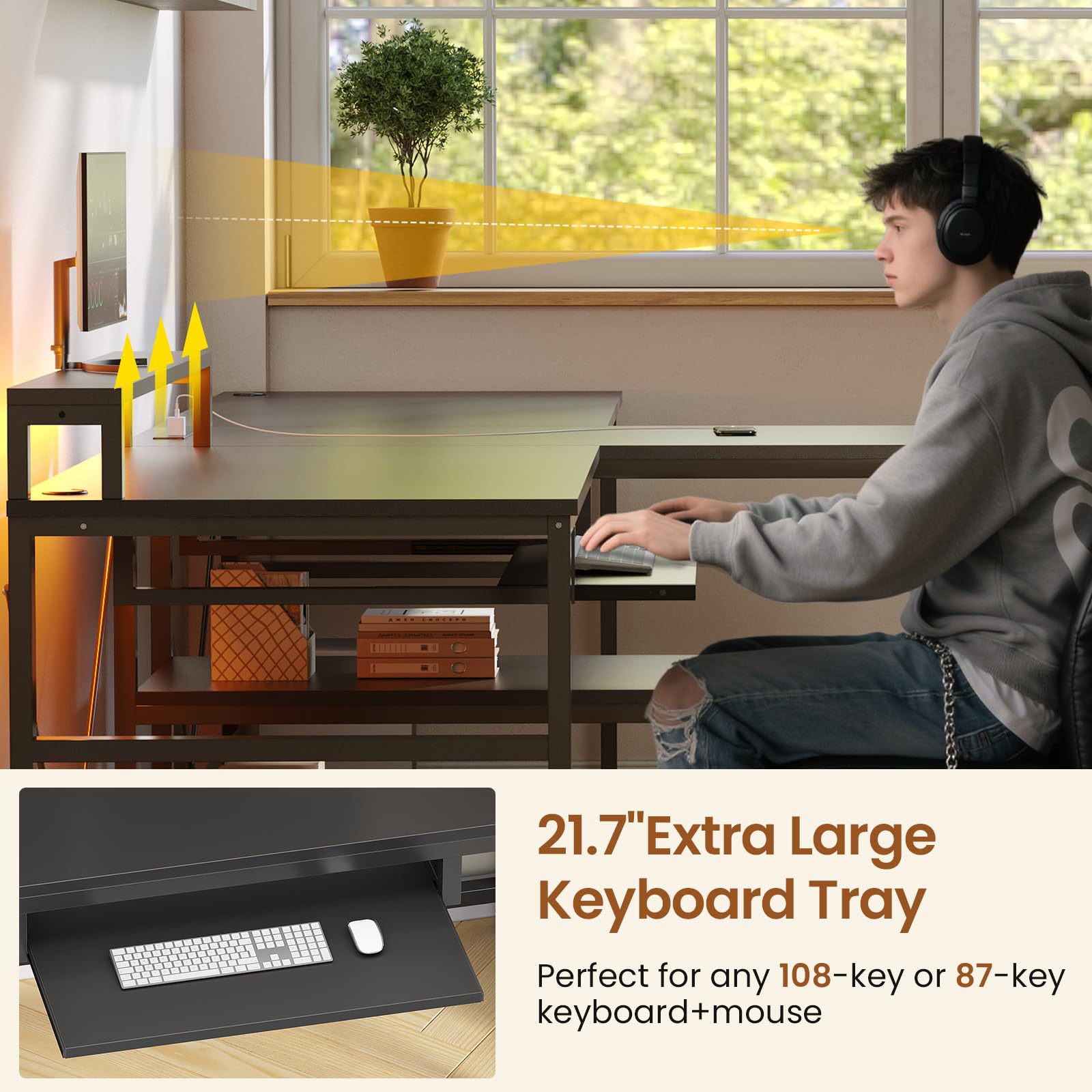 94.5" 2-Person Desk with LED Lights, Storage & Monitor Stand