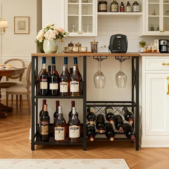 Freestanding Wine Bar Cabinet with Glass Holder