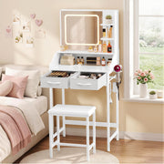 Kitsure 23.6" W Small Vanity Desk with Mirror and Lights, Power Outlet