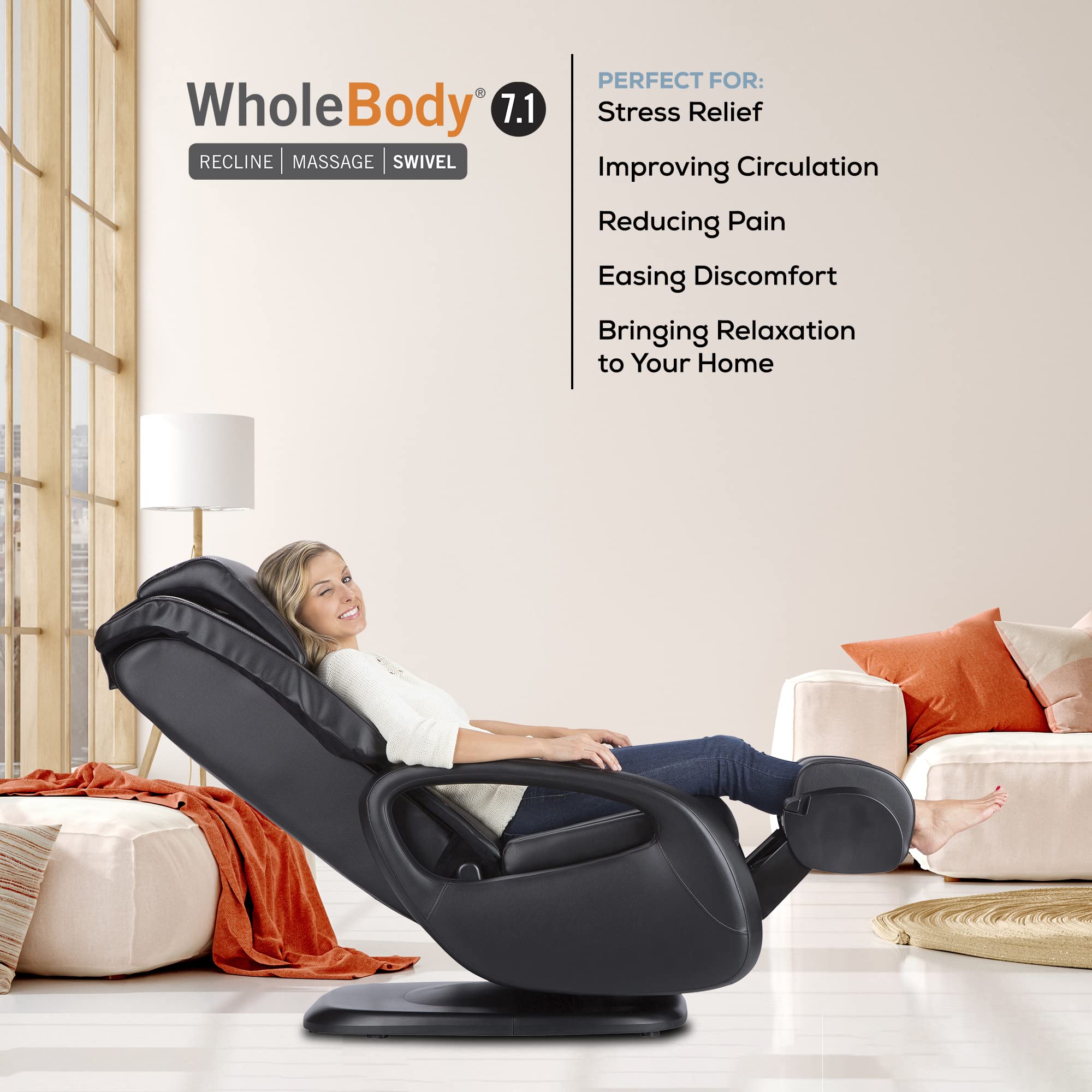 Human Touch WholeBody 7.1 Swivel-Base Full Body Relax and Massage Chair - Perfect for Home Relaxation and Stress Relief | Warm Air Heating | Customizable Massage | Retractable Ottoman | Espresso Color, 7.1"