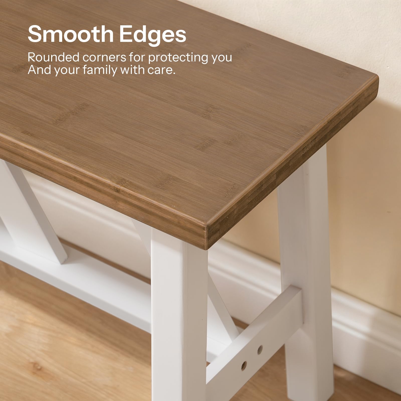 Bamboo Dining Bench 39.4" | Farmhouse Style | Walnut & White