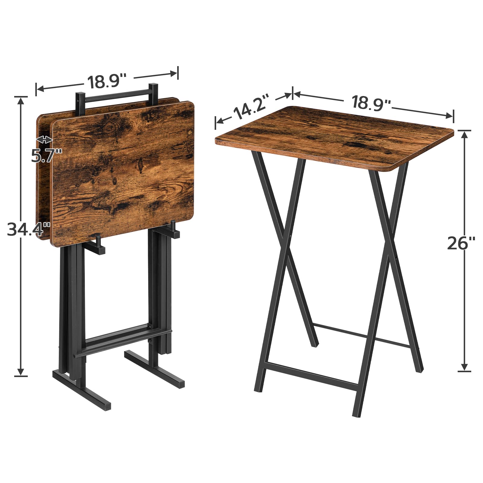 Folding TV Tray Tables Set of 4 with Stand