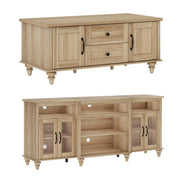 Farmhouse TV Stand & Coffee Table Set of 2 – Oak