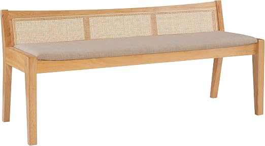 Low Back Cane Bench with Upholstered Seat