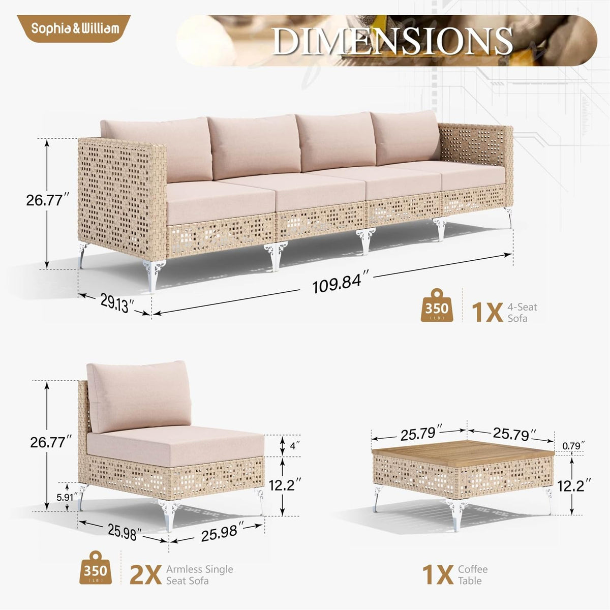Wicker Patio Sectional Set with Coffee Table