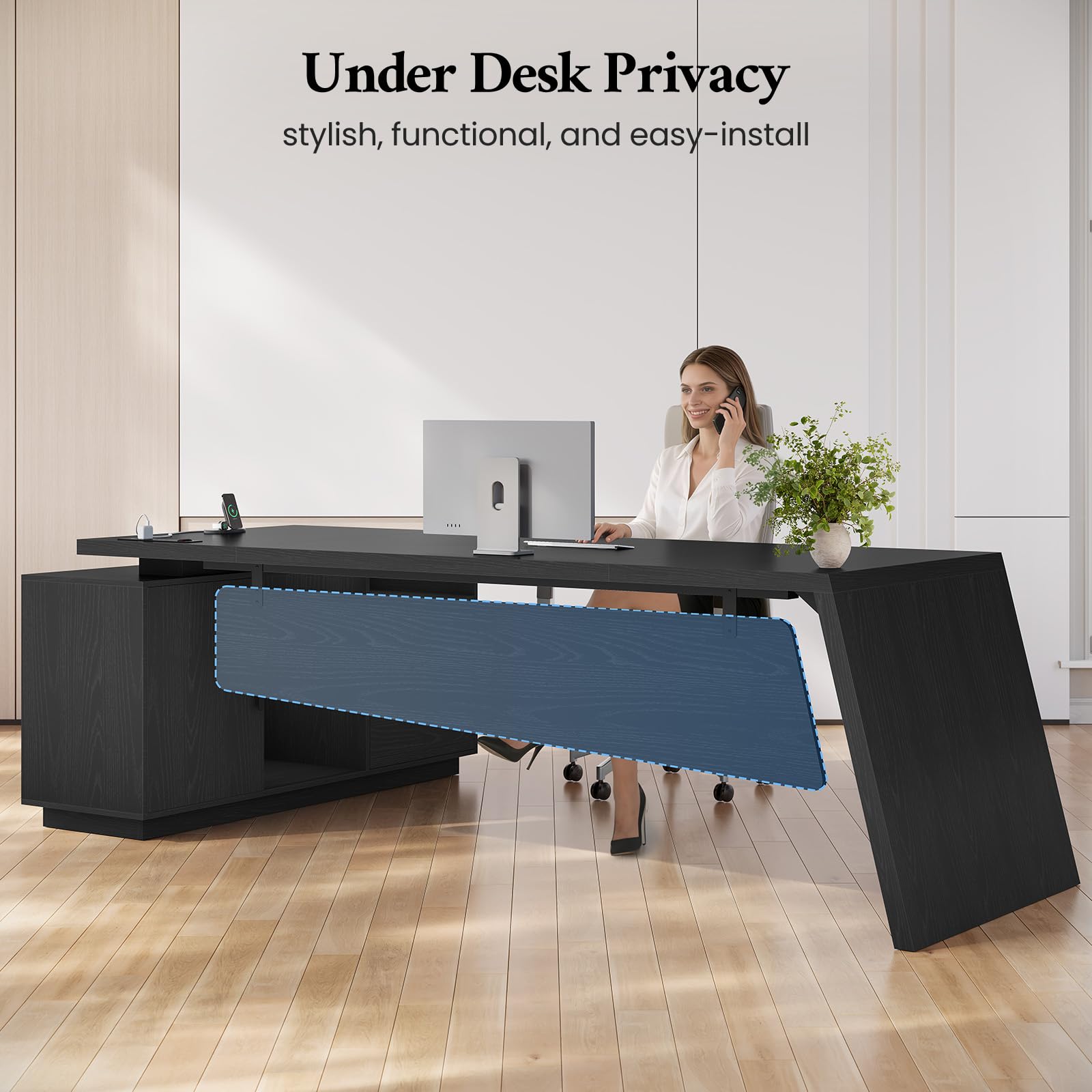 ANGRYWIN 78" L Shaped Executive Desk with Power Outlets, Large Storage Drawers & File Cabinet for Home Office, Modern Computer Desk with Shelves, Black Business Furniture