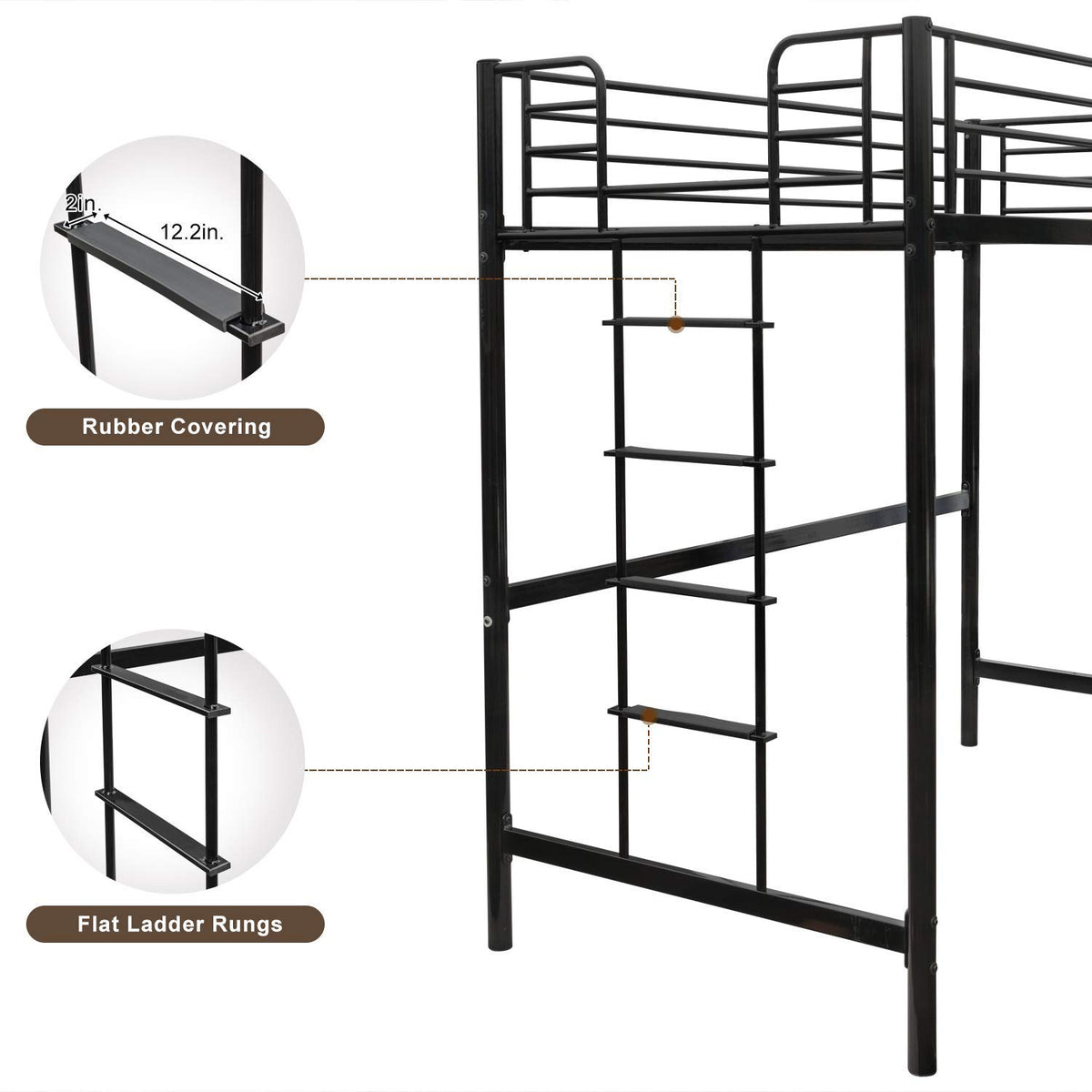 Black Twin Metal Loft Bed