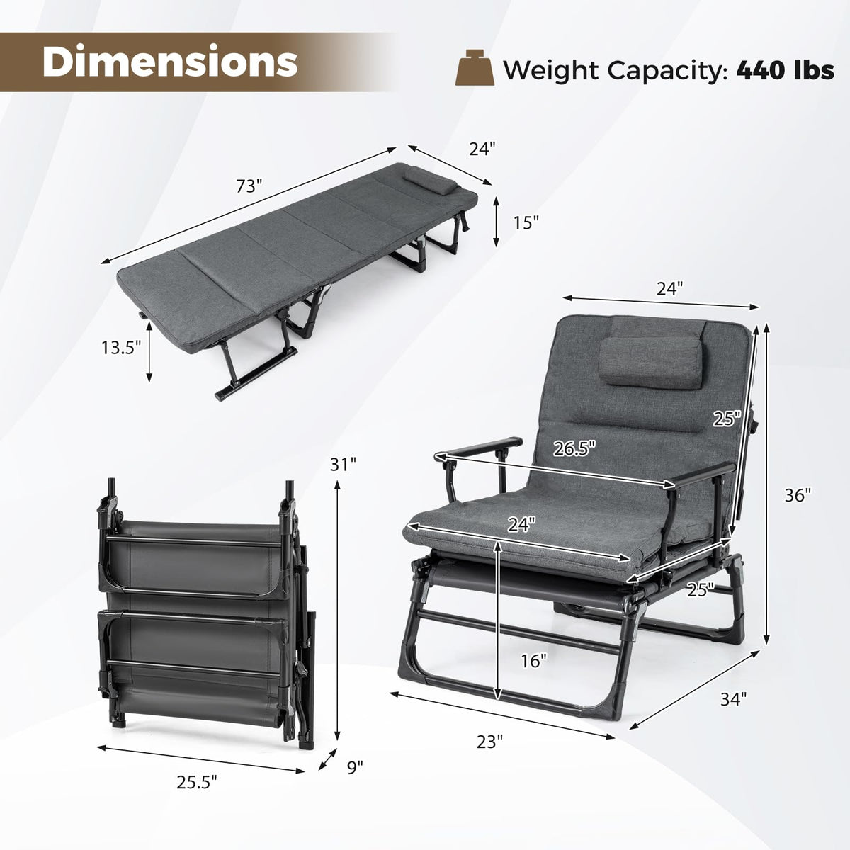 KOTEK Folding Camping Cot for Adults, Portable Cot Bed w/Mattress & Pillow