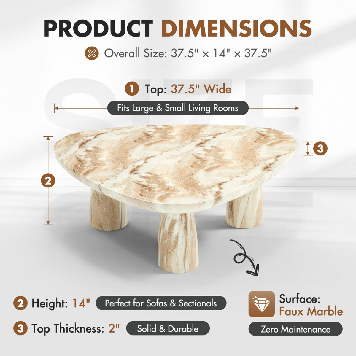 Triangular Marble-Look Coffee Table