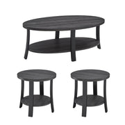 Roundhill Furniture Anze Contemporary Oval Wood Shelf 3-Piece Coffee Table Set in Charcoal Finish