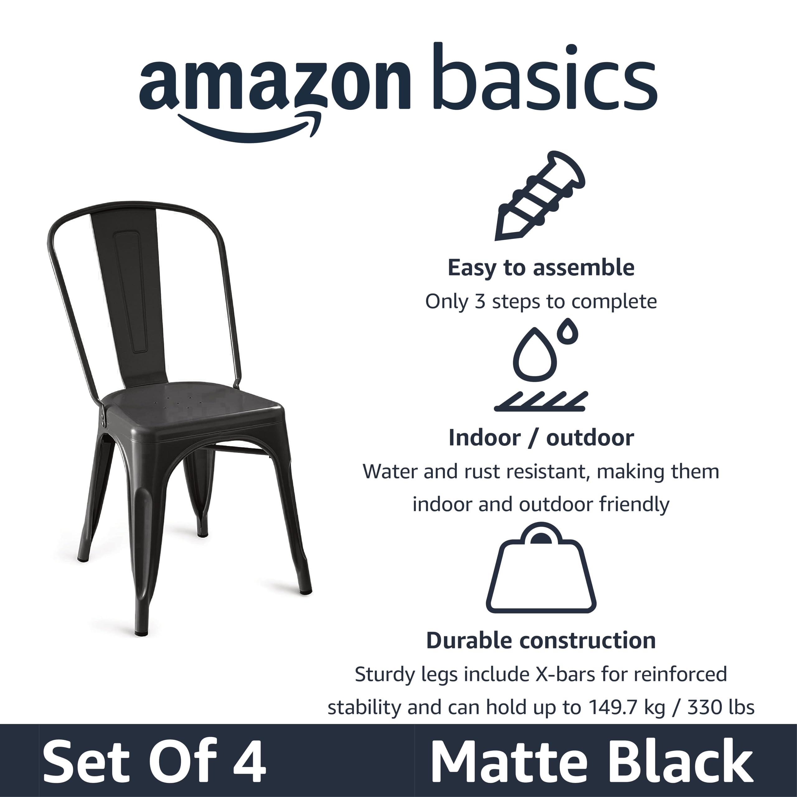 Stackable Metal Dining Chairs, Set of 4