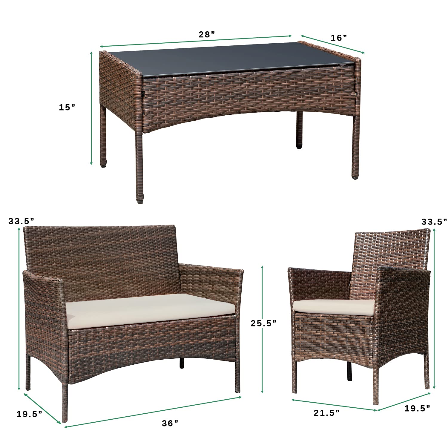 4-Piece Outdoor Rattan Patio Furniture Set