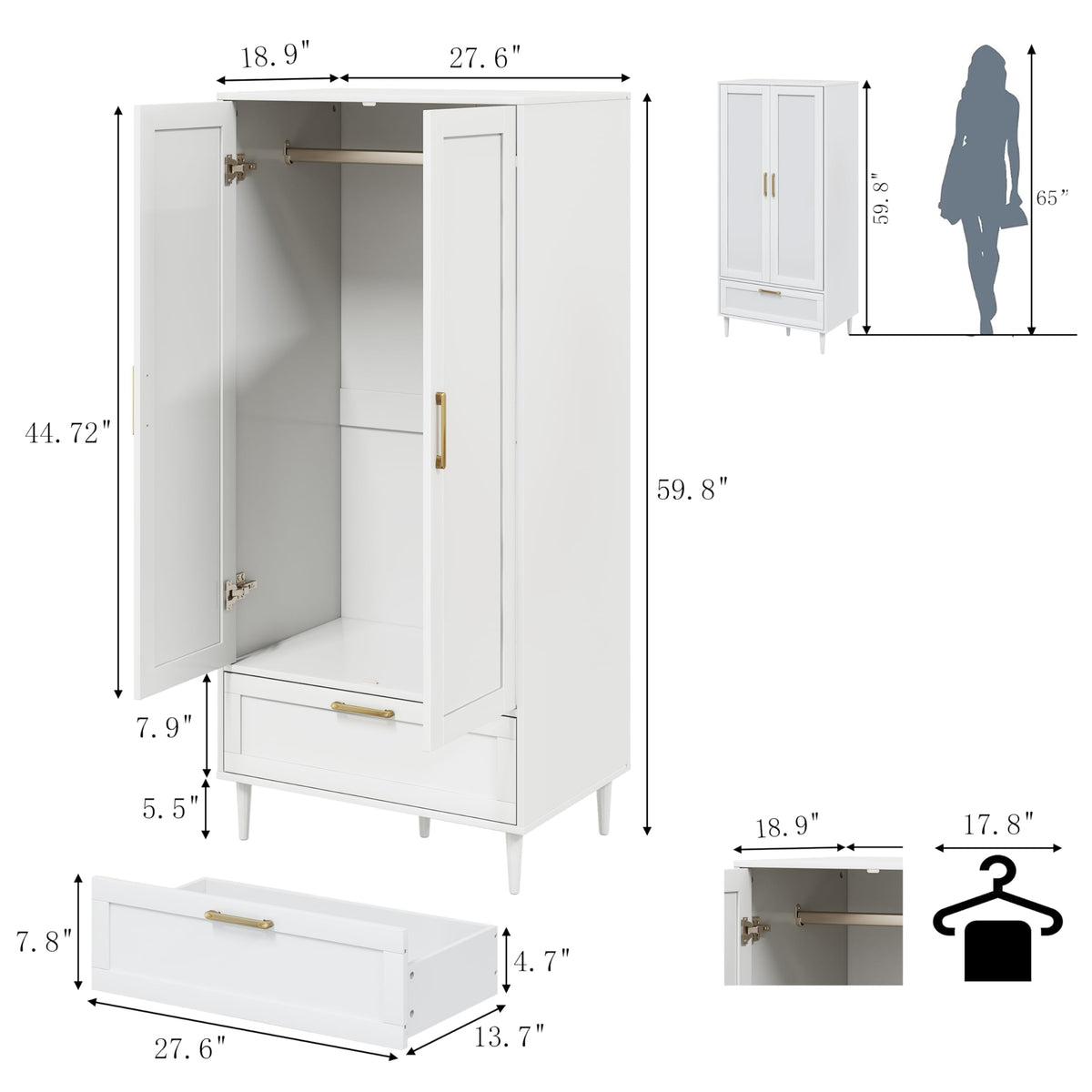 White Wardrobe with Drawer