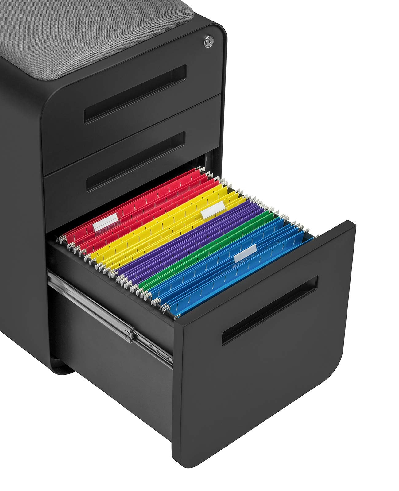 3-Drawer Mobile File Cabinet with Cushion Seat