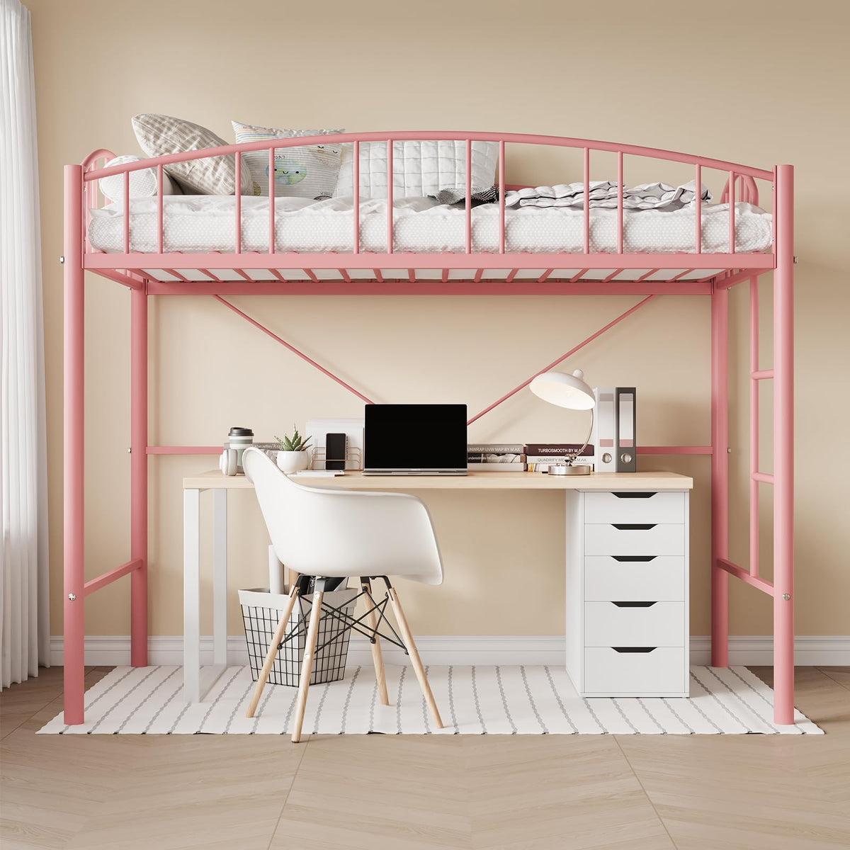 Twin Metal Loft Bed with Ladder