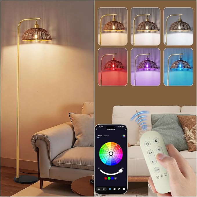 Boho Rattan Floor Lamp 3-Light with Foot Switch