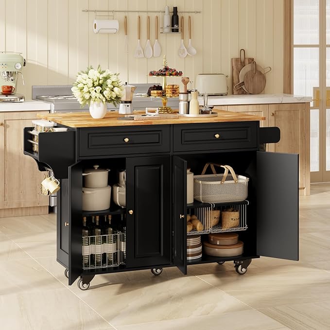 Kitchen Island with Storage & Rolling Wheels