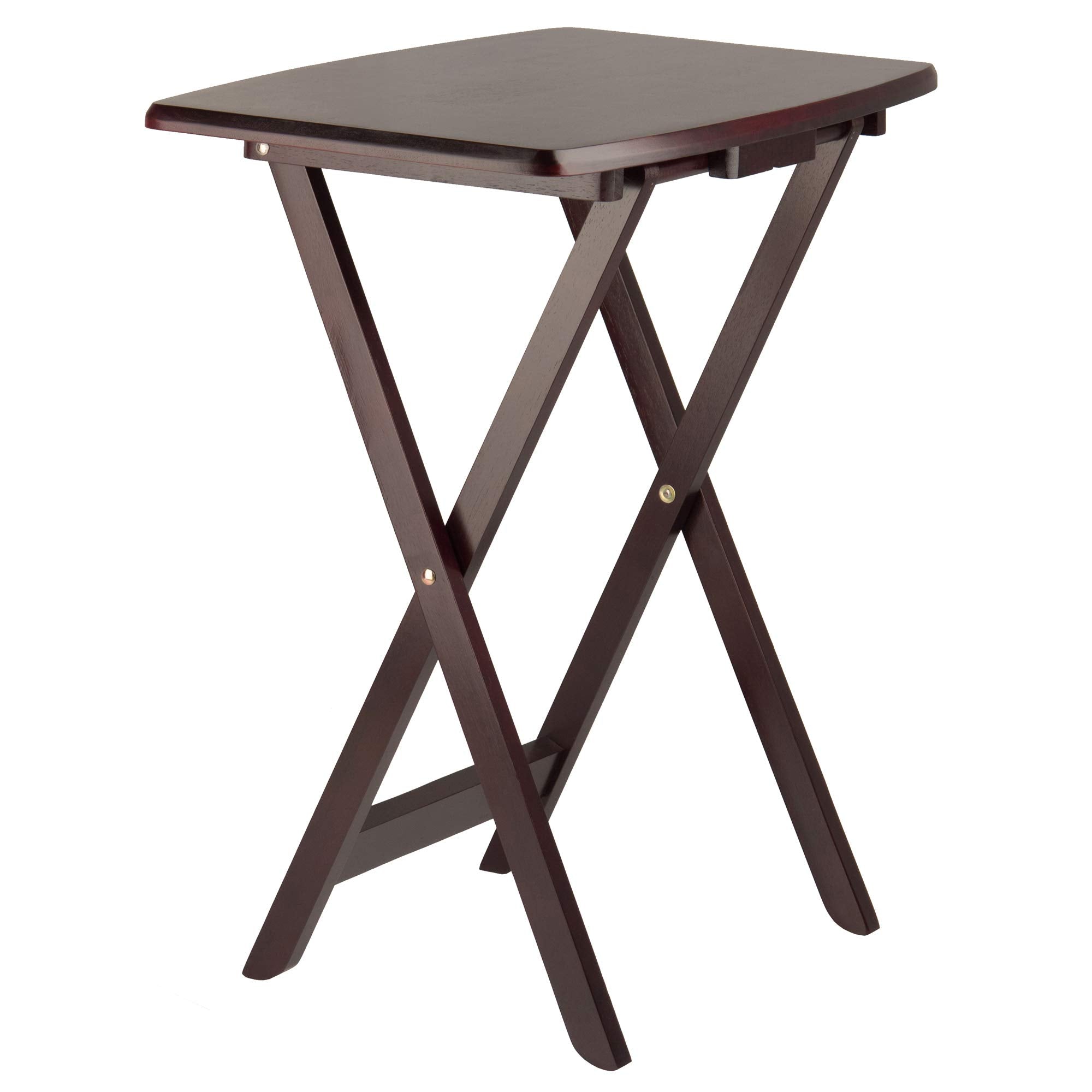 Winsome Dylan Set of 4 Oversized Foldable Snack Tables with Storage Rack, 26" in Espresso, Easy to Store Portable Fold Up Table Set for Kitchen, Living Room TV Dining, Crafts, Puzzles, Work From Home