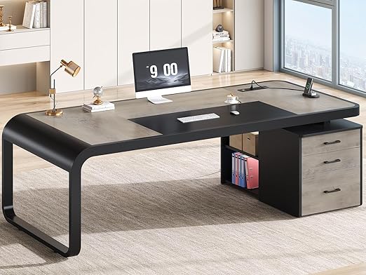 Executive Desk with File Cabinet & Drawers, 70.9"