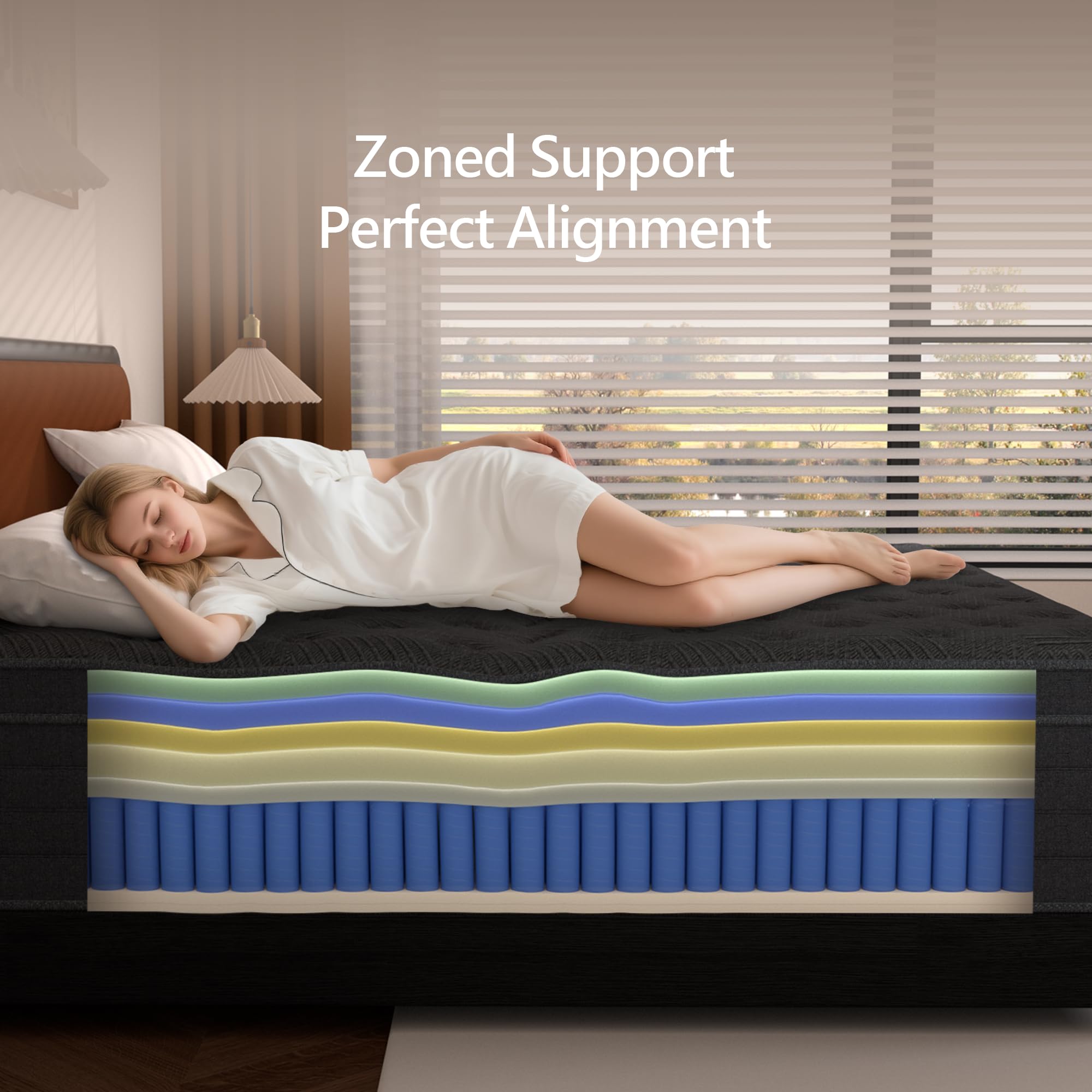 Zhihuvg Queen Size Mattress 14 Inch,Hybrid Mattress in a Box with Individual Pocket Spring,Gel Memory Foam Queen Mattress,Breathable Supportive and Pressure Relief for Cool Night,Medium Firm