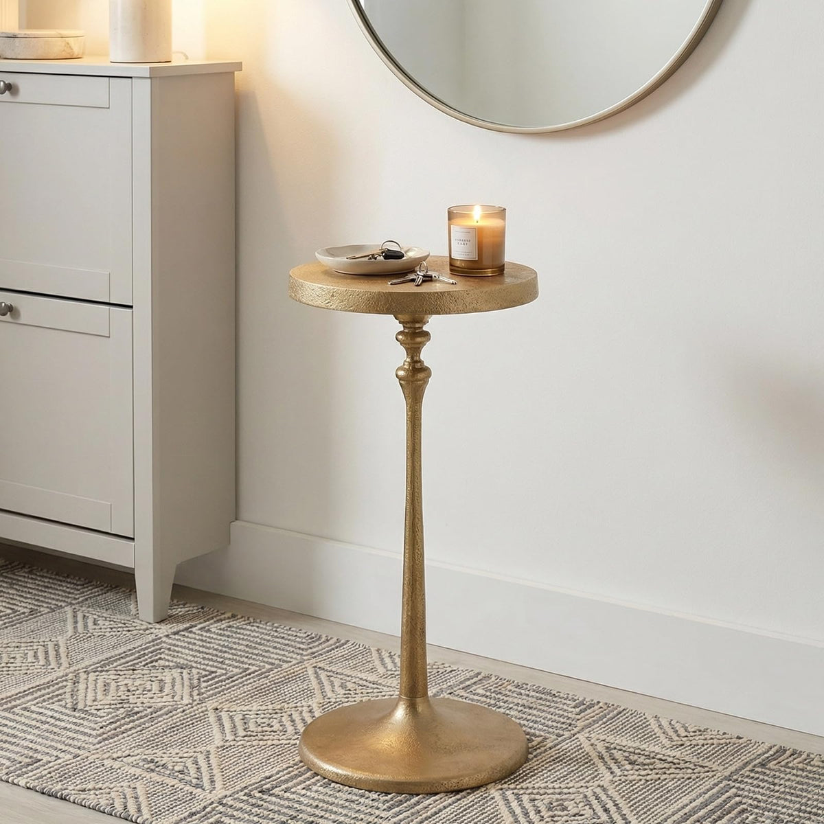 SUJUN Vintage Brass Cast Iron Side Table Round Accent Table for Living Room