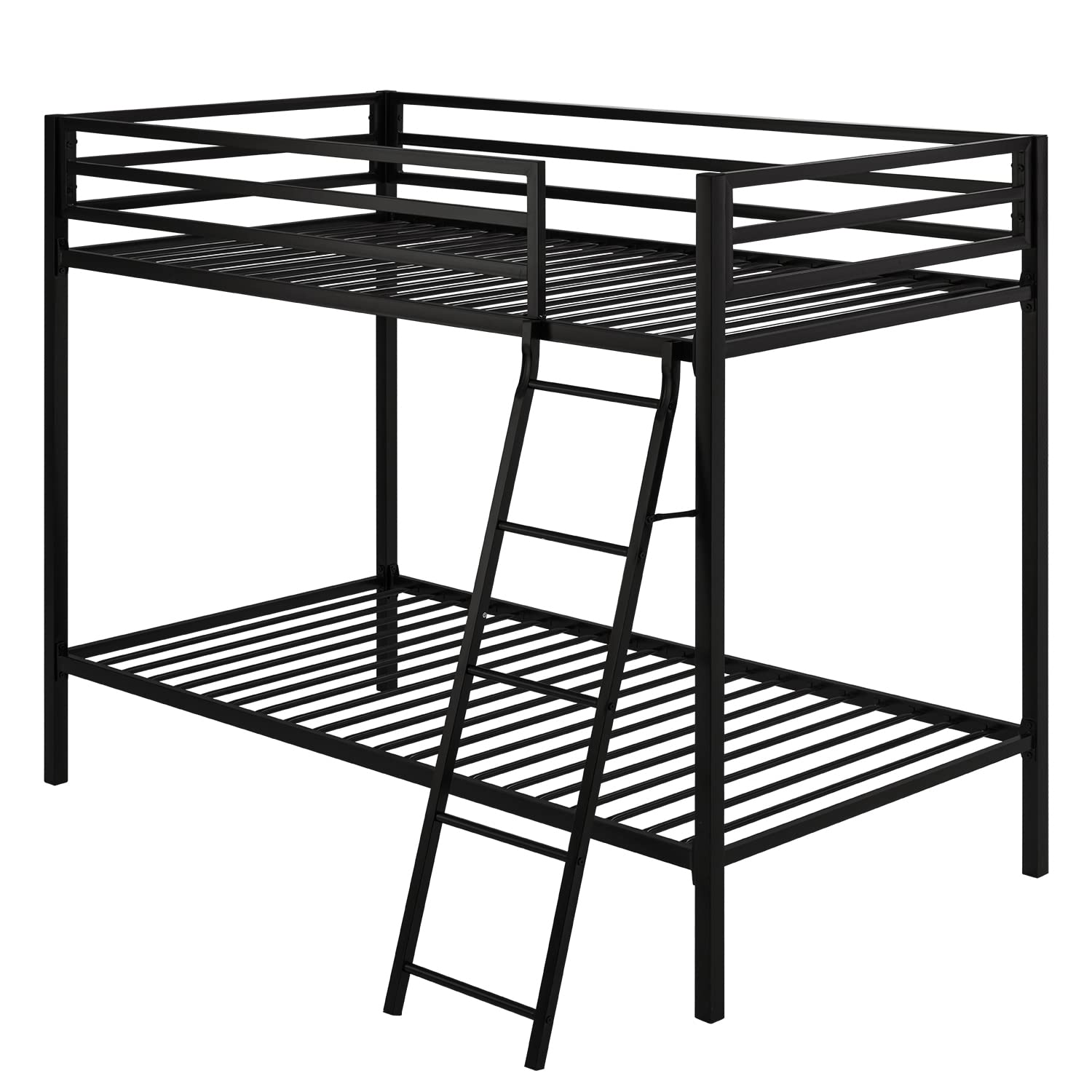 Twin Over Twin Metal Bunk Bed with Ladder & Guardrail