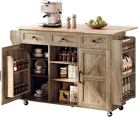 Rolling Kitchen Island with Storage & Barn Sliding Doors