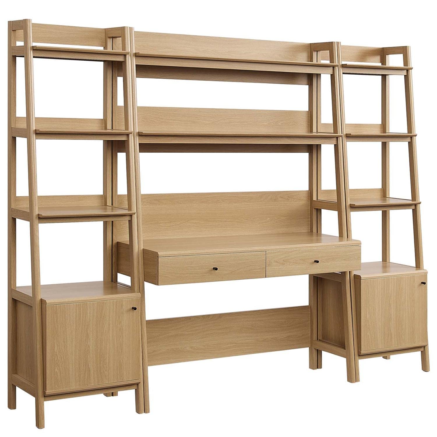 Mid-Century Modern Office Desk & Bookshelf Set, 3-Piece