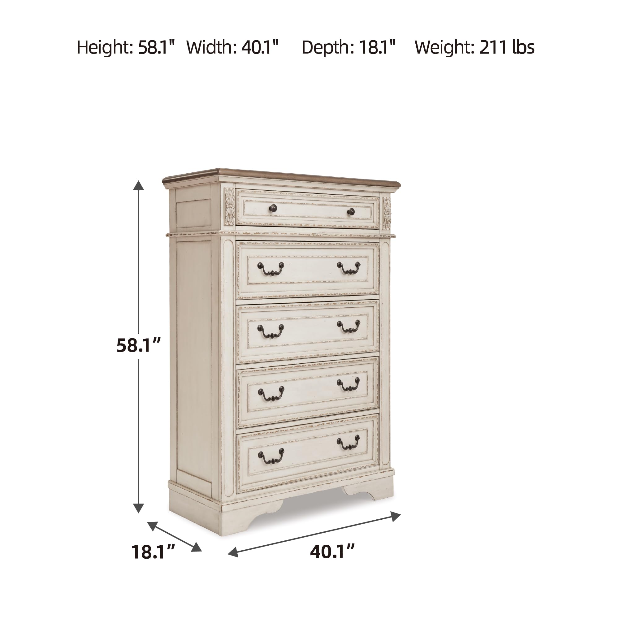 5-Drawer Chest Dresser – Chipped White