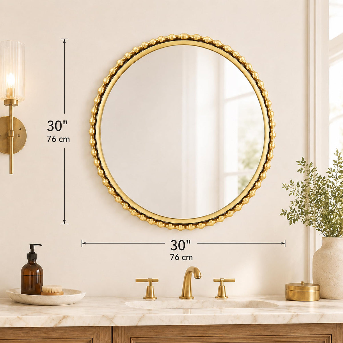 Antique Gold Beaded Round Mirror
