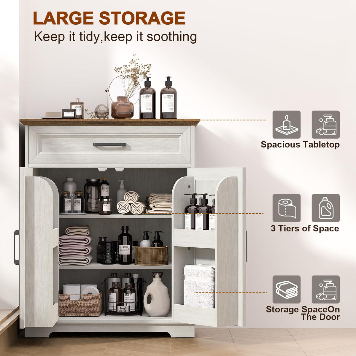 REDAYFUR Kitchen Storage Cabinet with Drawer, Buffet Cabinet with Storable Door, Modern Floor Sideboard, White Freestanding for Kitchen