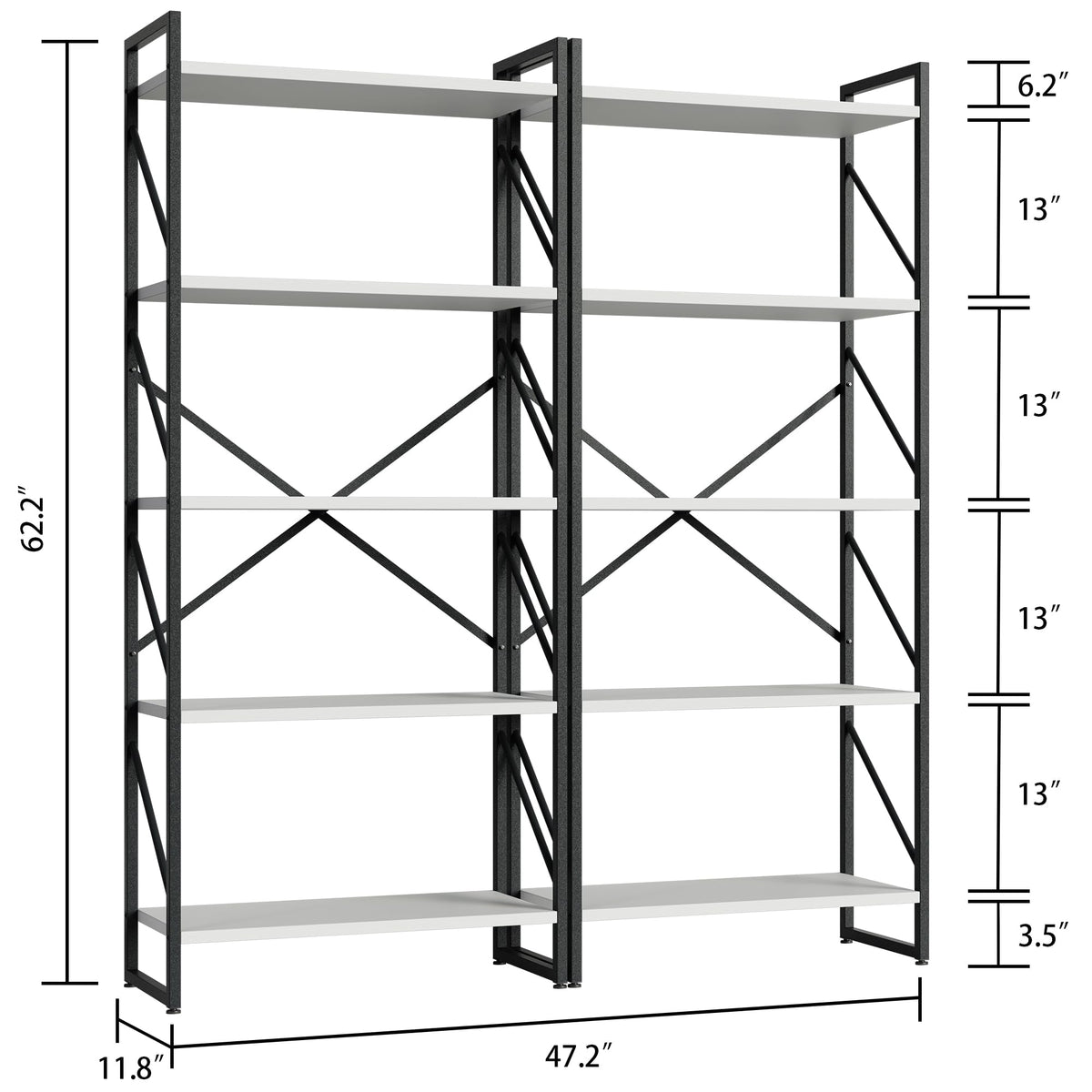 Shintenchi 2 Pieces 5 Tiers Bookshelf, Classically Tall Bookcase Shelf