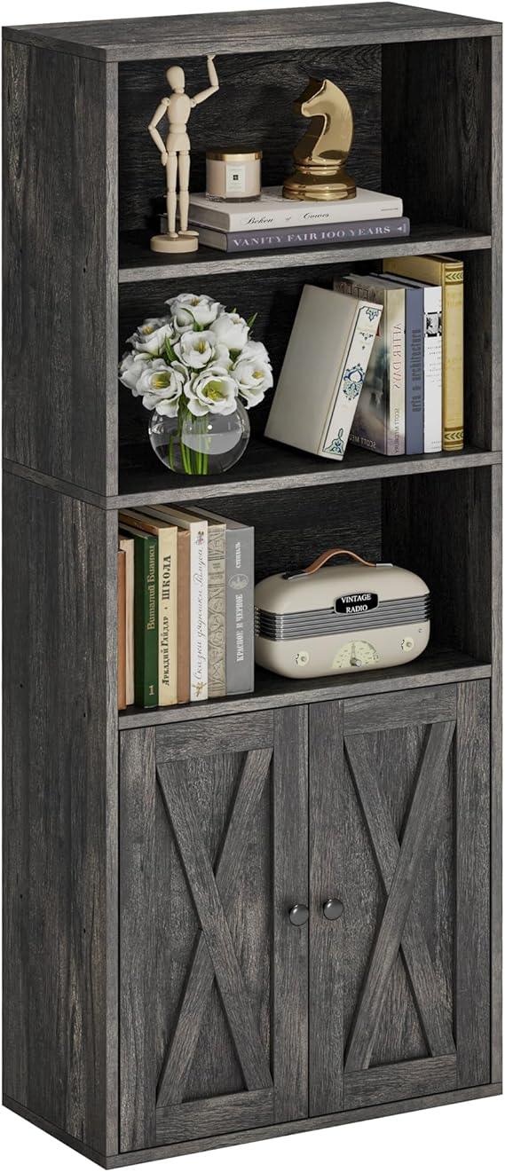 5-Tier Industrial Bookcase with Doors
