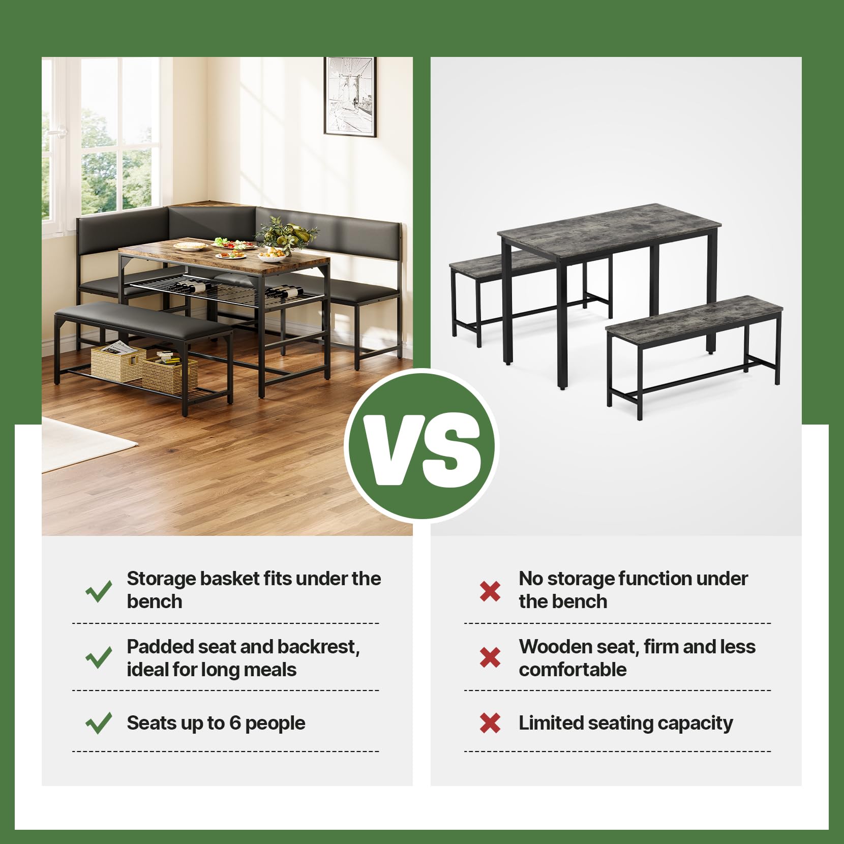 Corner Dining Set with Storage Benches