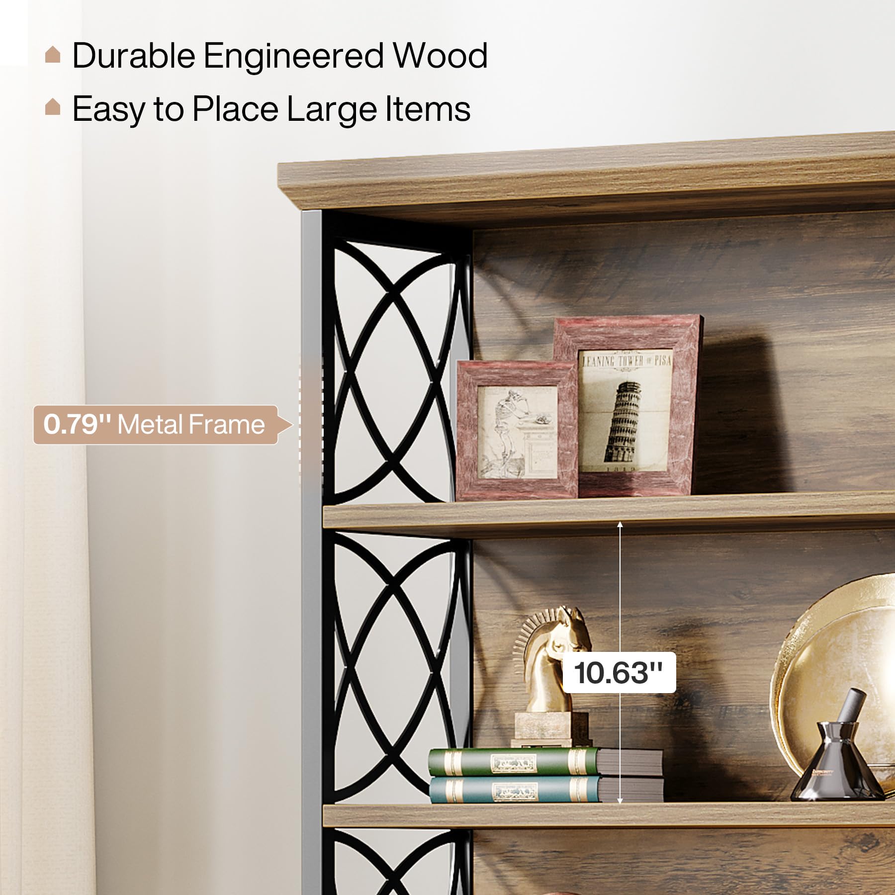 6-Tier Industrial Bookcase with Open Shelves