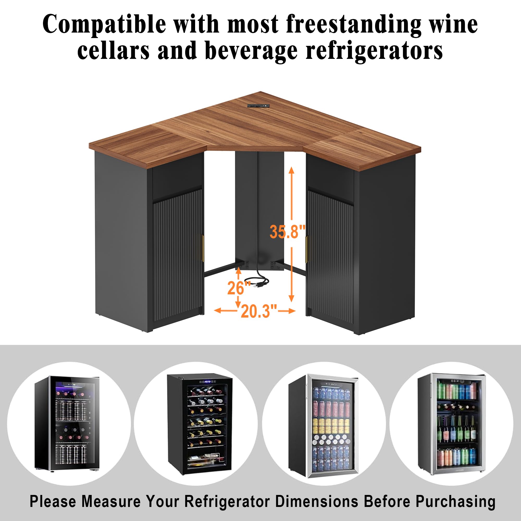 Corner Bar Cabinet with Fridge Space & Storage