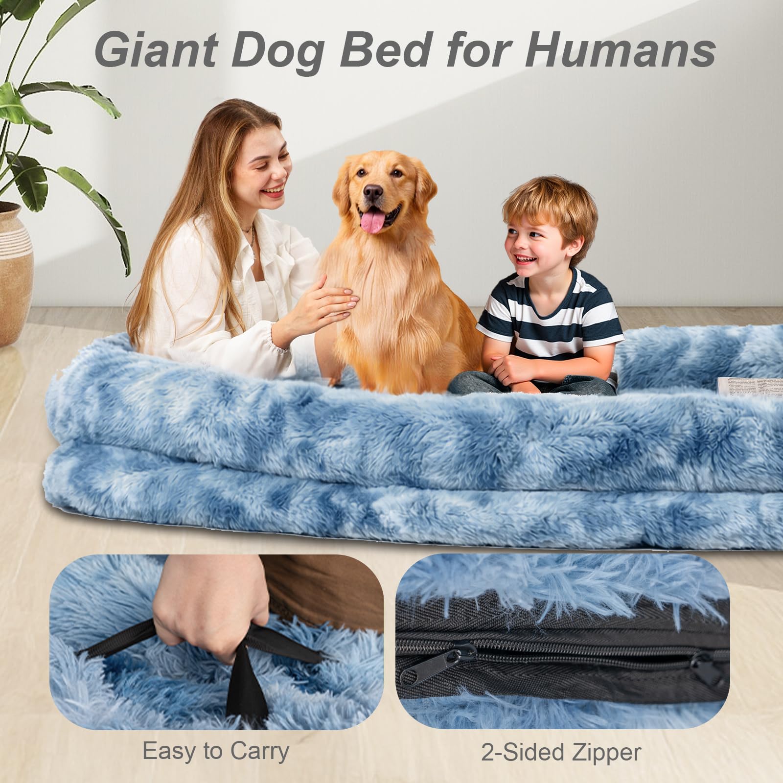 XL Orthopedic Human Dog Bed – Faux Fur, Washable Cover