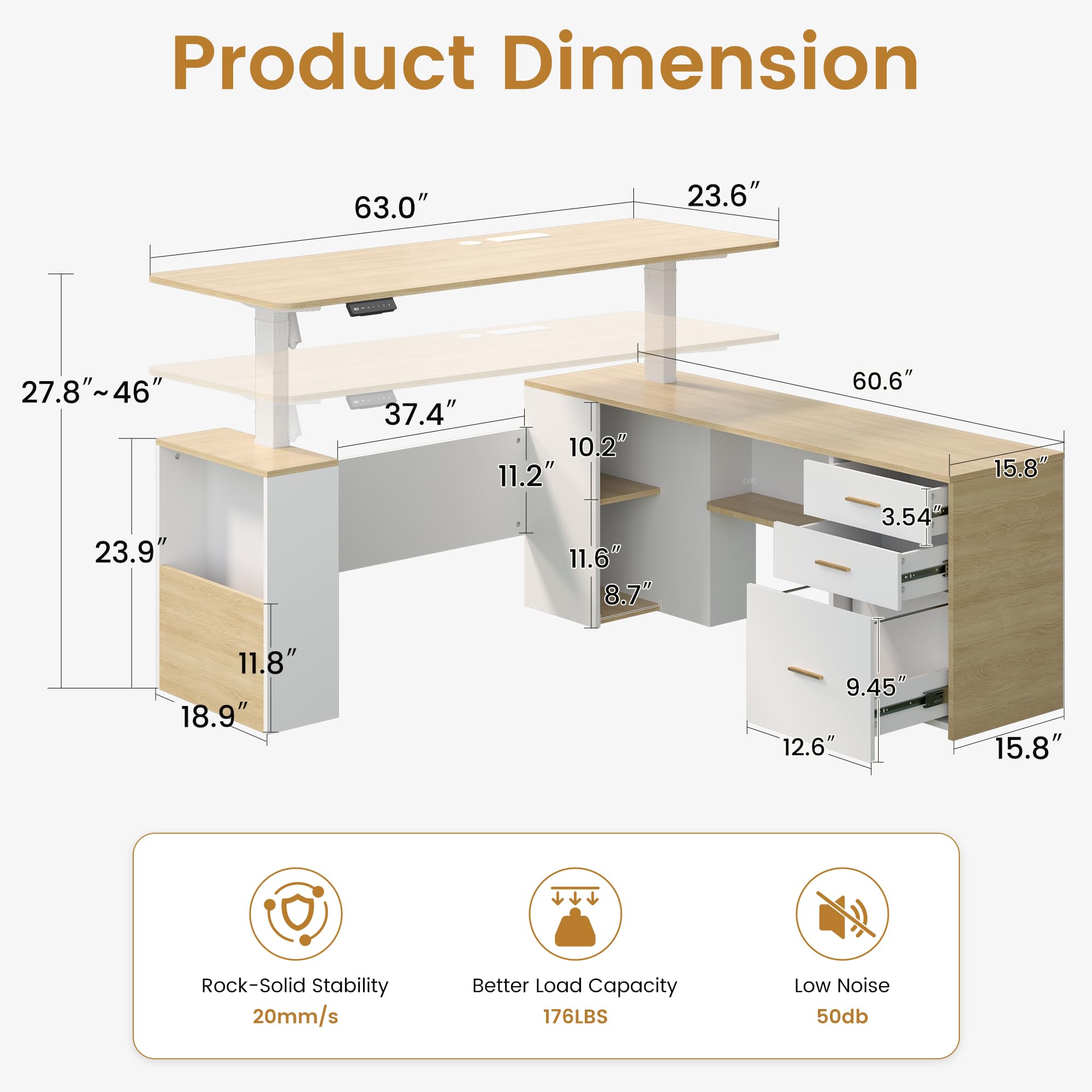 L-Shaped Electric Standing Desk with Storage & Privacy Panel