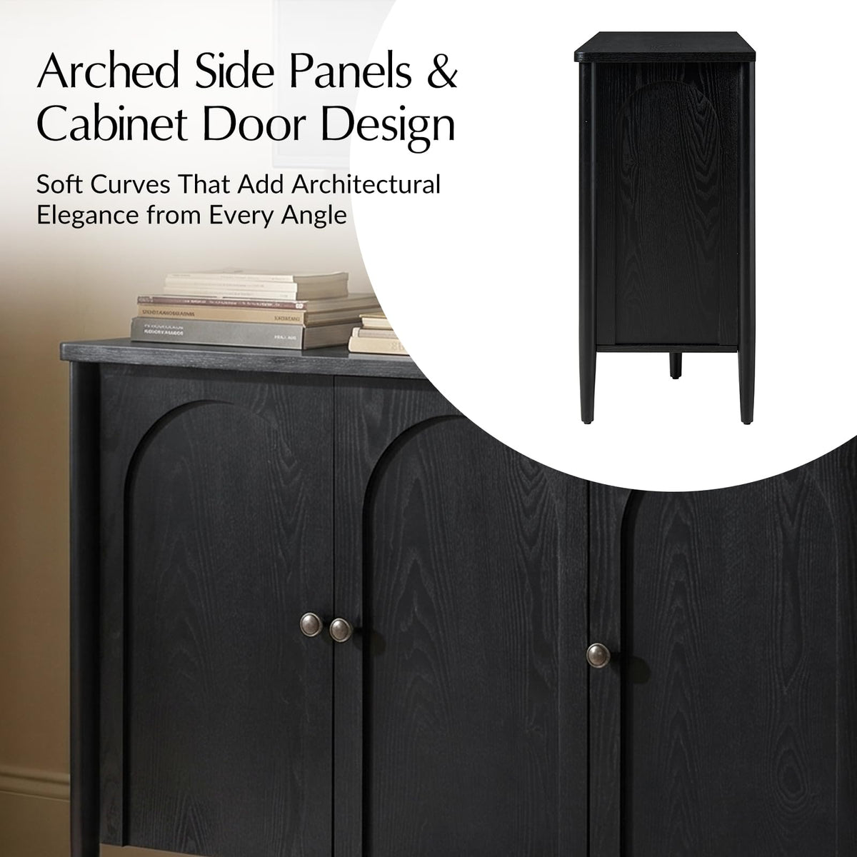 HULALA HOME 47" Arched Sideboard Buffet Cabinet with Storage, Black