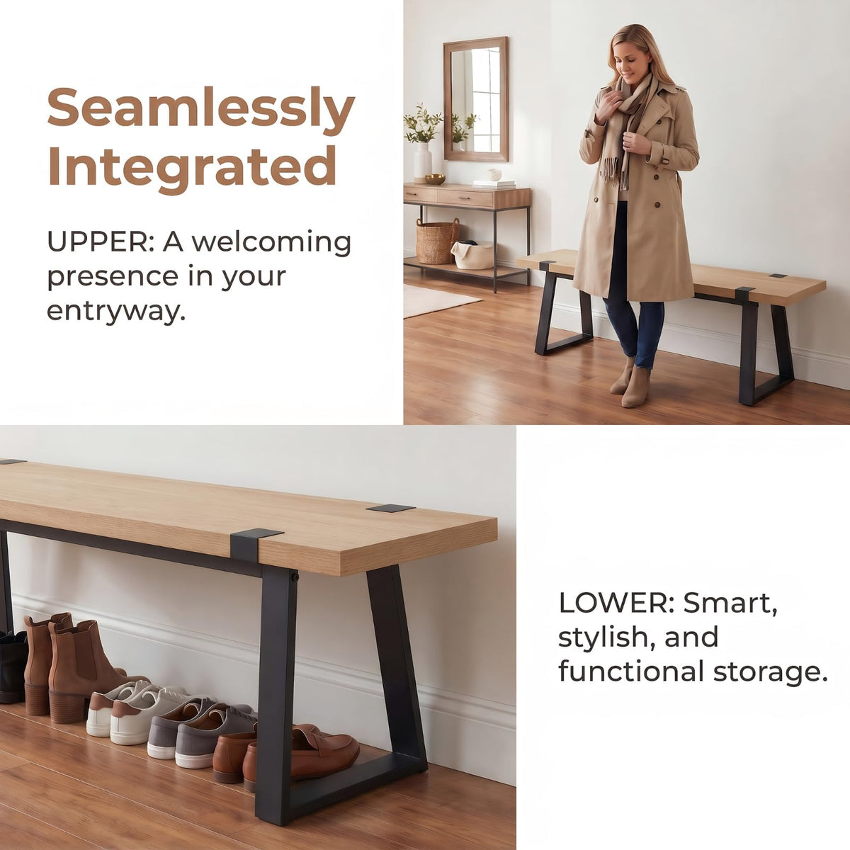 Natural Wood Slatted Bench