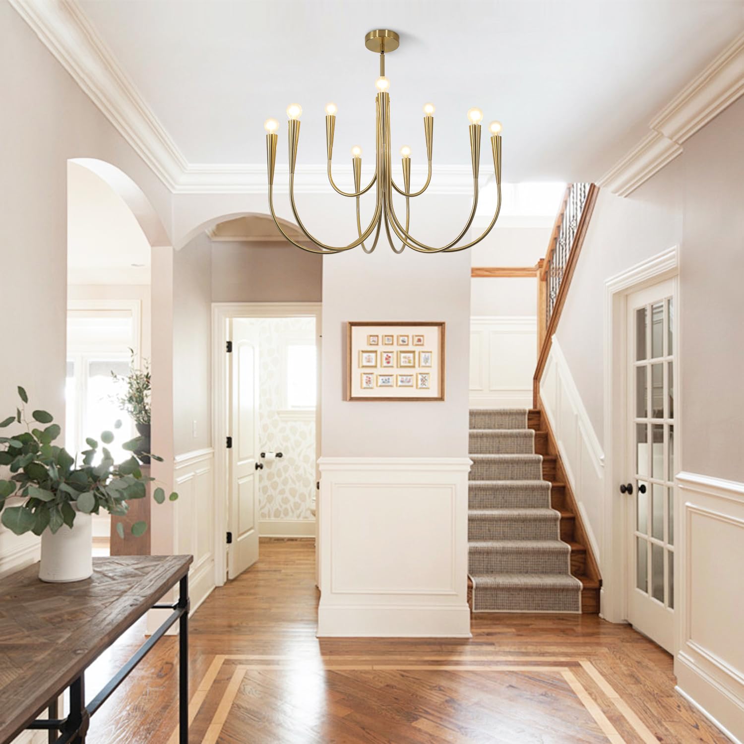 Magiroz 9 Light Modern Farmhouse Gold Candle Chandelier Light Fixtures Large Vintage Brass Metal Candle Pendant Lighting Rustic Industrial Candlestick Chandelier Hanging Dining Room Light MPL26-9 GD