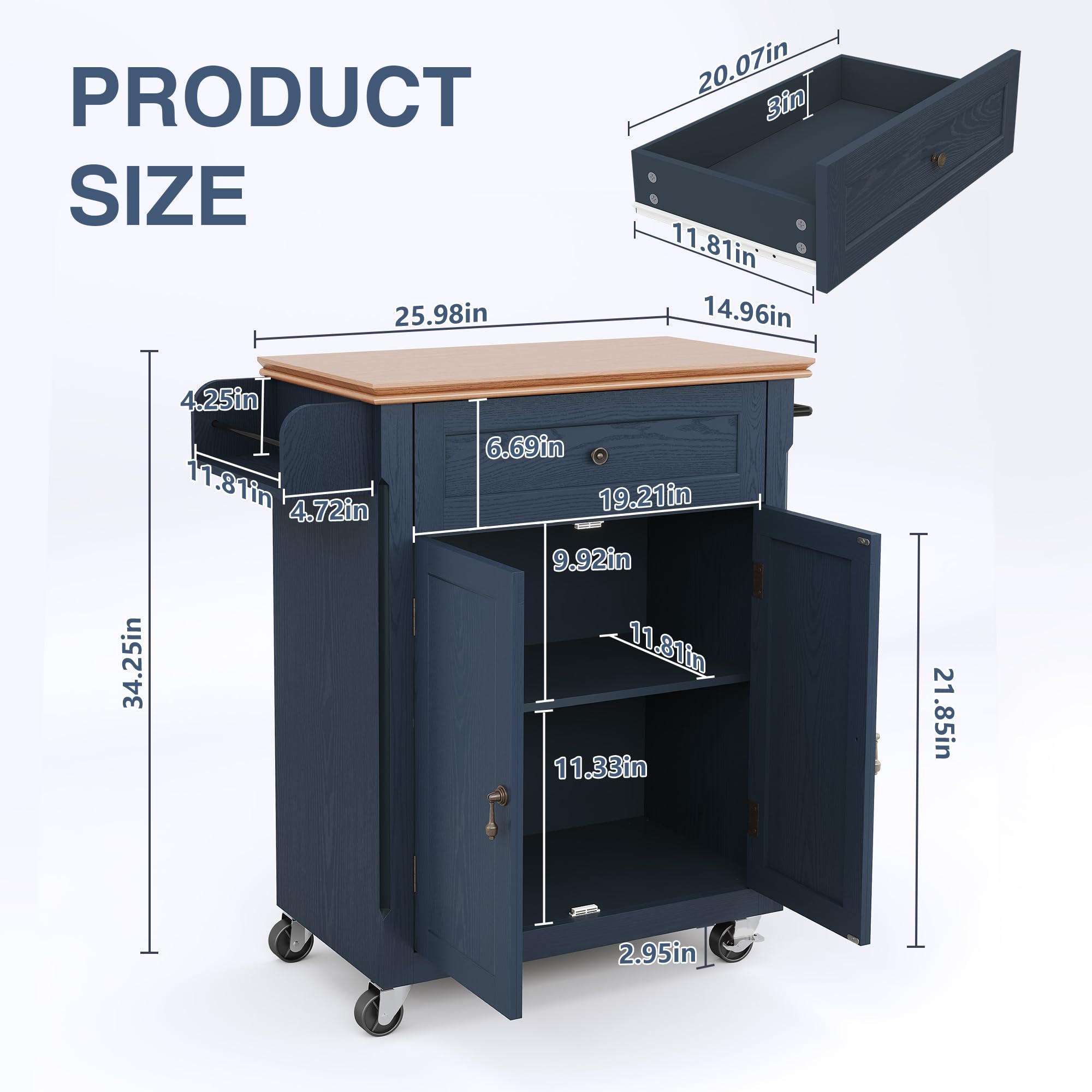 Rolling Kitchen Island Cart with Storage