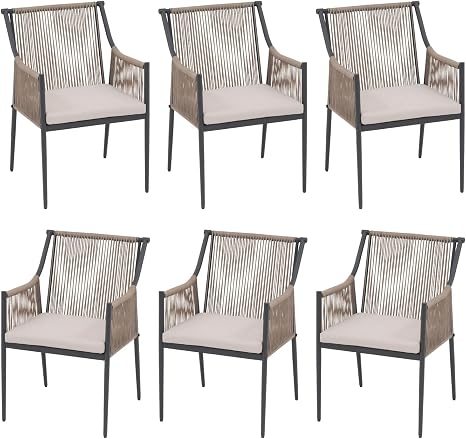 Outdoor Wicker Dining Chairs with Cushion & Armrests